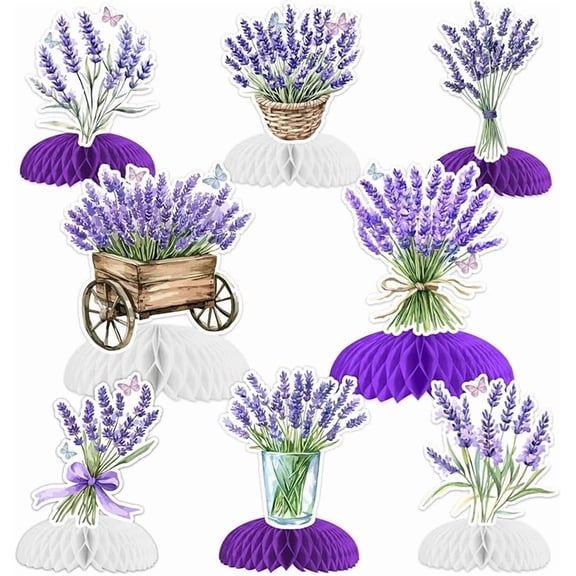 8 Pcs Lavender Theme Honeycomb Centerpieces, Purple Flower Birthday Party Table Decorations, Lilac Floral Bridal Shower Table Toppers Supplies Bachelorette Wedding Engagement Party Decor