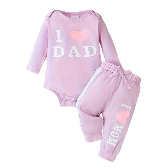 YunPes Girls Outfit Baby "I Love Mommy" "I Love Daddy" Long Sleeve Bodysuit and Pants