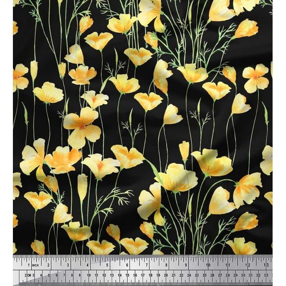Soimoi Cotton Duck Fabric Buttercup Floral Printed Craft Fabric by The Yard 42 Inch Wide