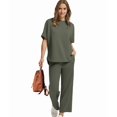 thumbnail image 6 of Two Piece Sets for Women Summer Outfits Wide Leg Crop Pants Lounge Sets Beach Vacation Clothes Green XL, 6 of 9