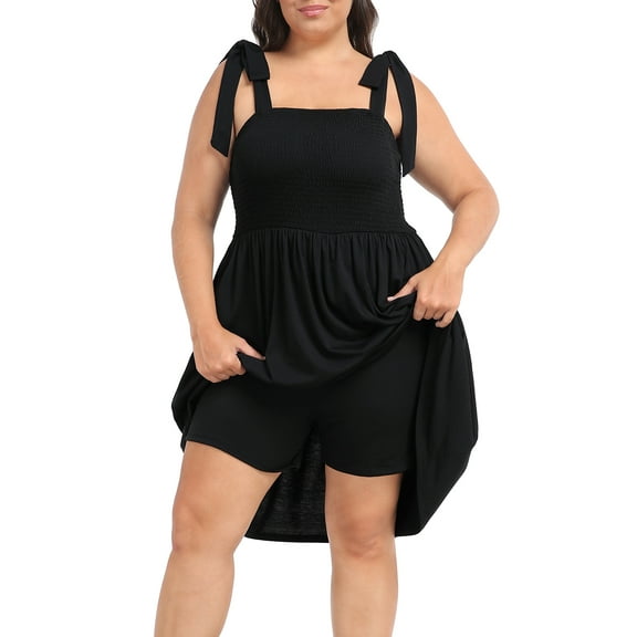 HDE Womens Plus Size Romper Dress with Built in Shorts & Pockets Black 1X