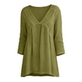 thumbnail image 4 of Neewe Women's Cotton Linen 3/4 Length Sleeve Tops V Neck Pleated T Shirts Loose Fit Blouses Casual Tees 2026 Fashion Clothes, 4 of 8