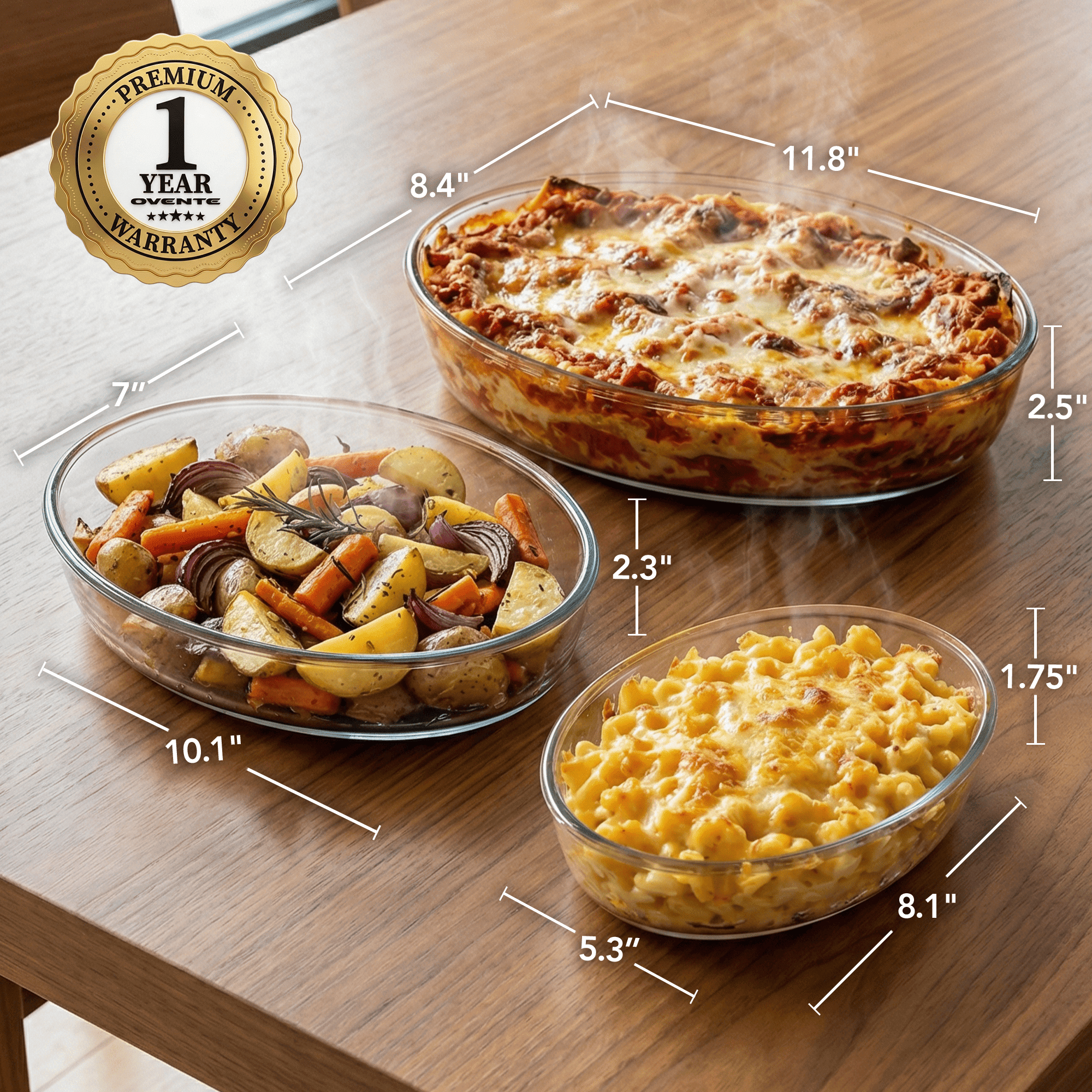 OVENTE Glass Baking Dish Set, 3-Piece Value Pack Oval Bakeware 0.7L/1.6L/2.4L, Oven, Microwave & Dishwasher Safe, Perfect for Lasagna Casserole, Deserts, Food Prep, Serving & Reheating, Clear GBD33