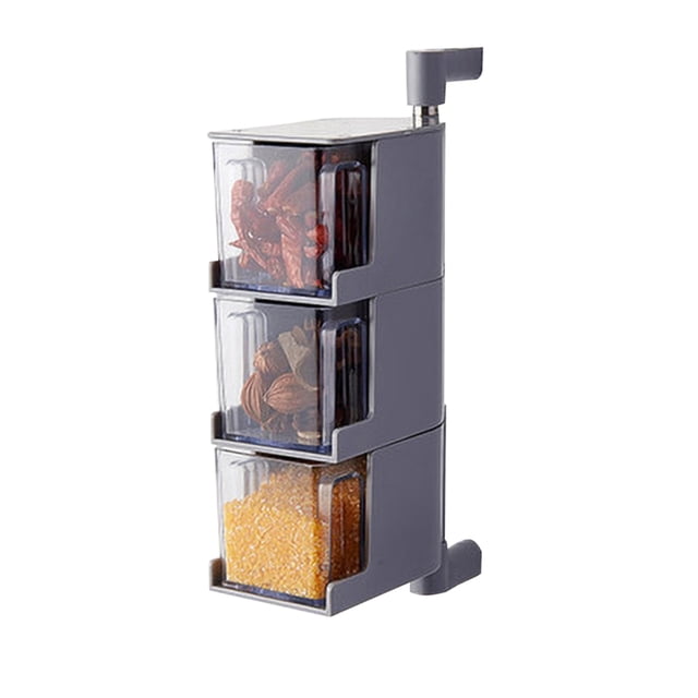 Caja de condimentos Caja de almacenamiento de condimentos montada en la pared Recipiente giratorio para tarros de especias de cocina, 3 capas, Gris Inevent HA003754-05