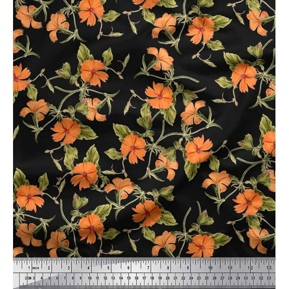 Soimoi Cotton Duck Fabric Leaves & Wild Flower Floral Print Fabric by The Yard 42 Inch Wide
