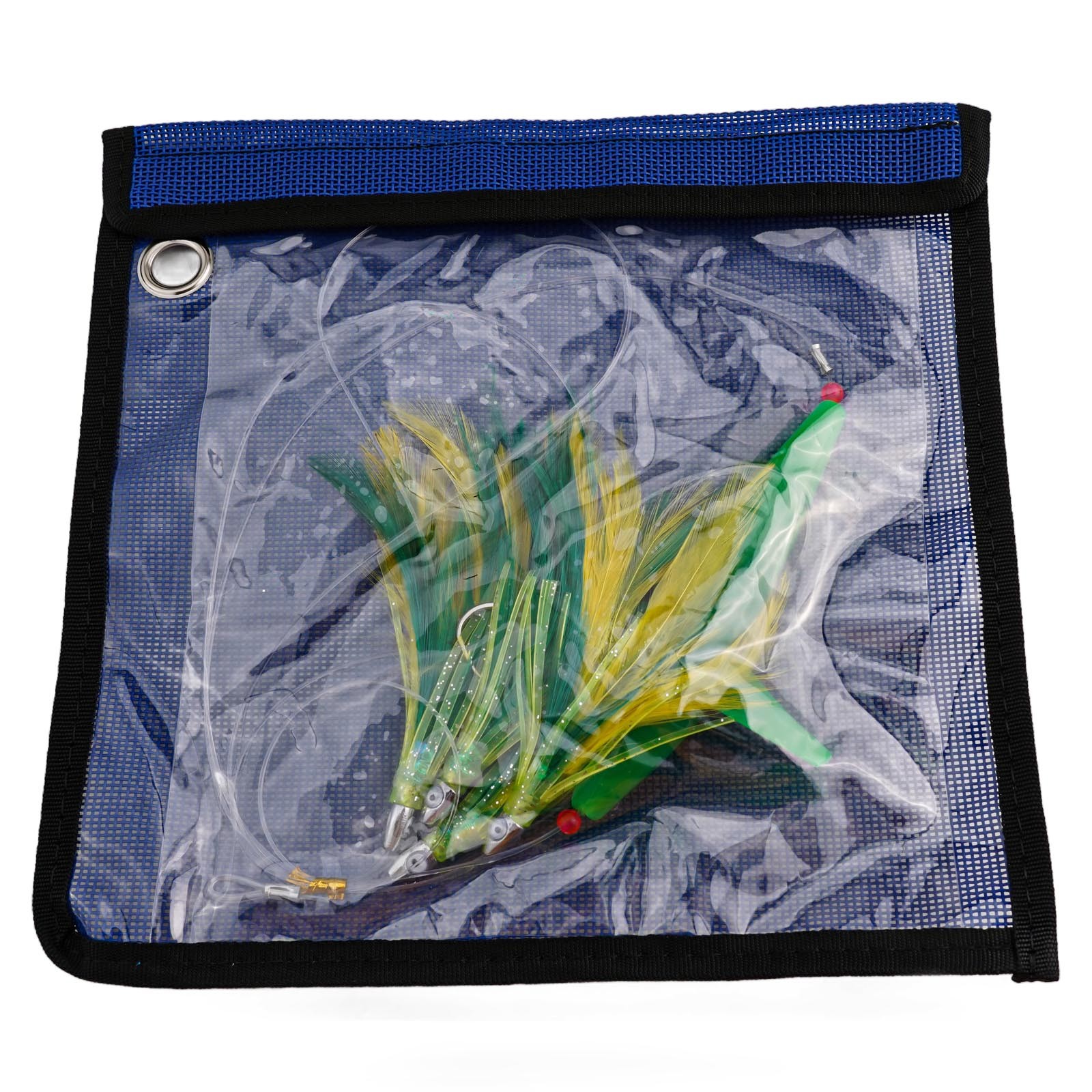 YAAQII for Feather Trolling Skirt Tuna Lure Big Game Fishing Bait Rigged with Steel Hook Dark Green Blue Plastic Offshore Saltwater Trolling Lures Bird Teaser