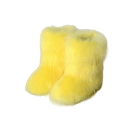 

Avamo Women Warm Booties Round Toe Winter Shoes Walking Comfort Plush Lining Boots Yellow 9