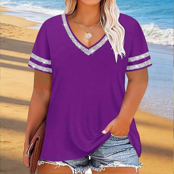 Plus Size Tops for Women Short Sleeve T Shirt Casual Summer V Neck Tunics Tees XL-6XL