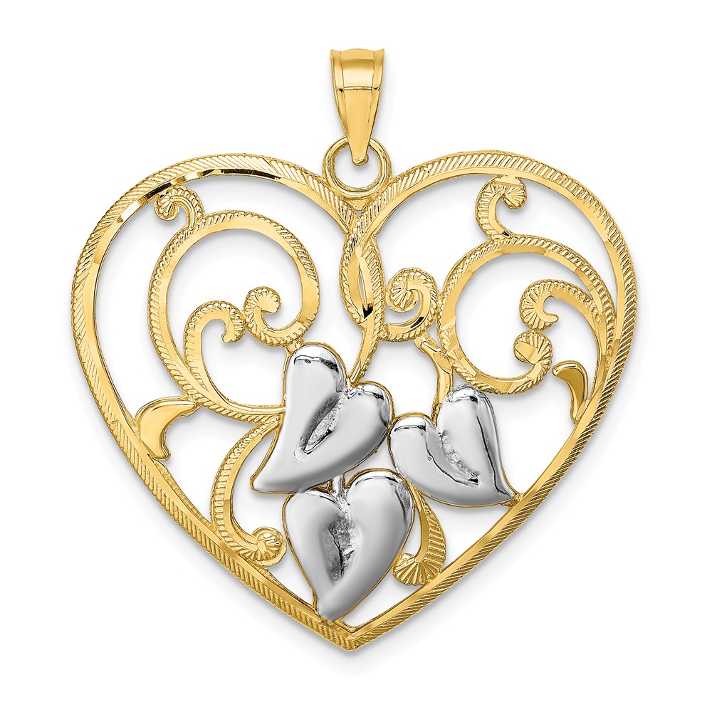 FB Jewels 14K White and Yellow Two Tone Gold Heart with Filigree Cut ...