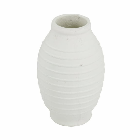 A&B Home Weathered White Terracotta Vase with Ribbed Texture 9.4" x 9.4" x 15.7"