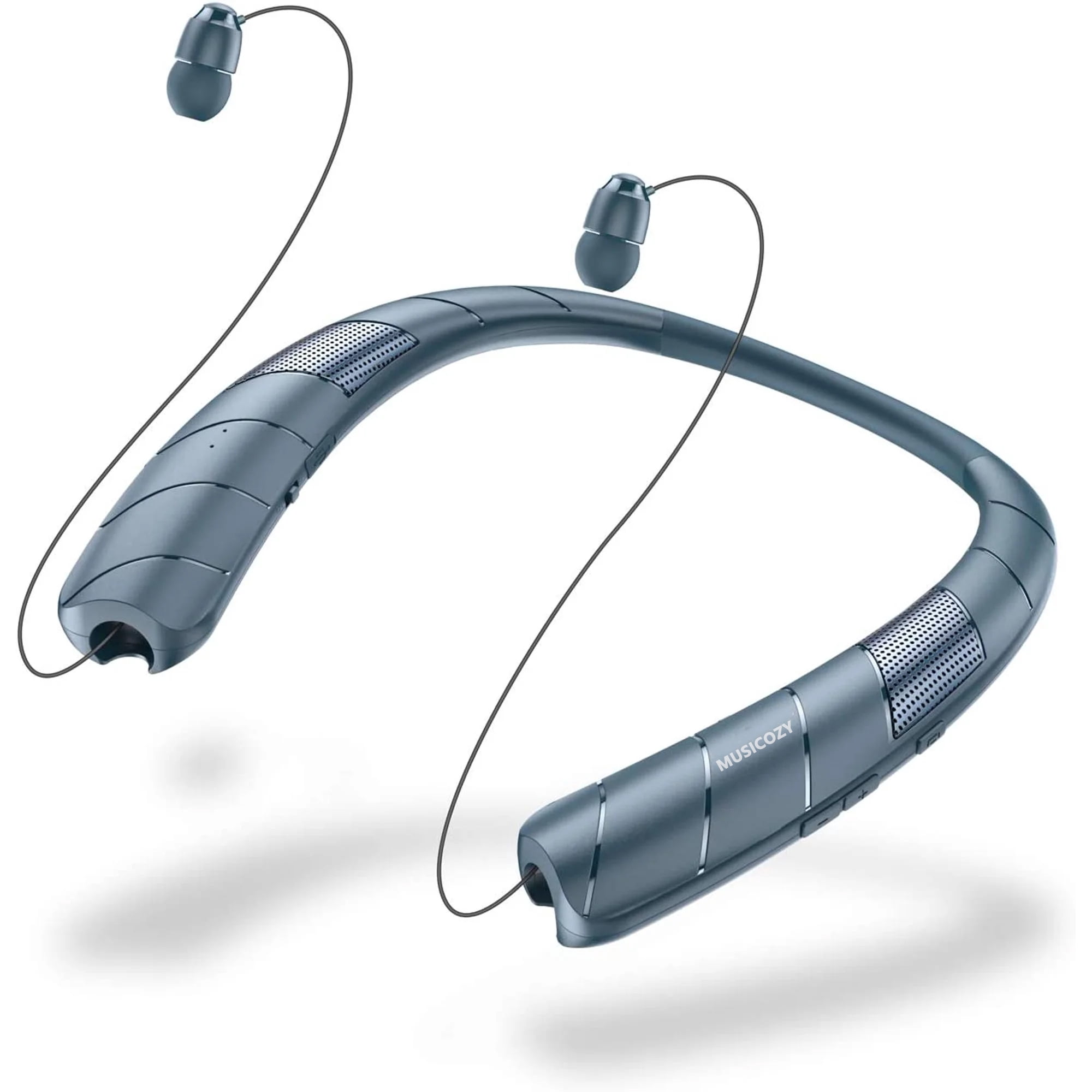 Bluetooth Headphones Speaker 2 in 1,Neckband Bluetooth Headphones with Retractable Earbuds,3D Stereo Sound CVC 8.0 Noise Cancelling Personal Sport Sweatproof Speaker (Blue)