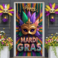 thumbnail image 5 of Black Design Mardi Gras Banner Gold Crown Accent Carnival Display Purple Green Color Jester Mask Pattern Festive Backdrop for Mardi Gras Party Carnival Celebration Indoor Decoration, 5 of 9