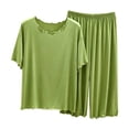 thumbnail image 2 of Bixock Pajamas Set for Women 2 Piece Loungewear Set Short Sleeve Top With Ruffled And Capris Pants Solid Color Indoor Homewear Sleepwear Women Clothings, 2 of 4