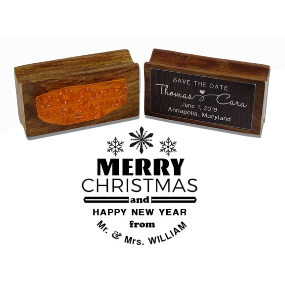 Printtoo Personalized Christmas Round Custom Stamper Custom Rubber Wood Mounted Stamp-1.77 Inches Diamater