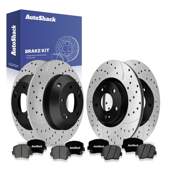 AutoShack Front Vented & Rear Solid Drilled & Slotted E-Coated Brake Rotors   Premium Ceramic Pads 12-PC Brake Kit Replacement for 2014-2015 Kia Sorento ShadowGuard
