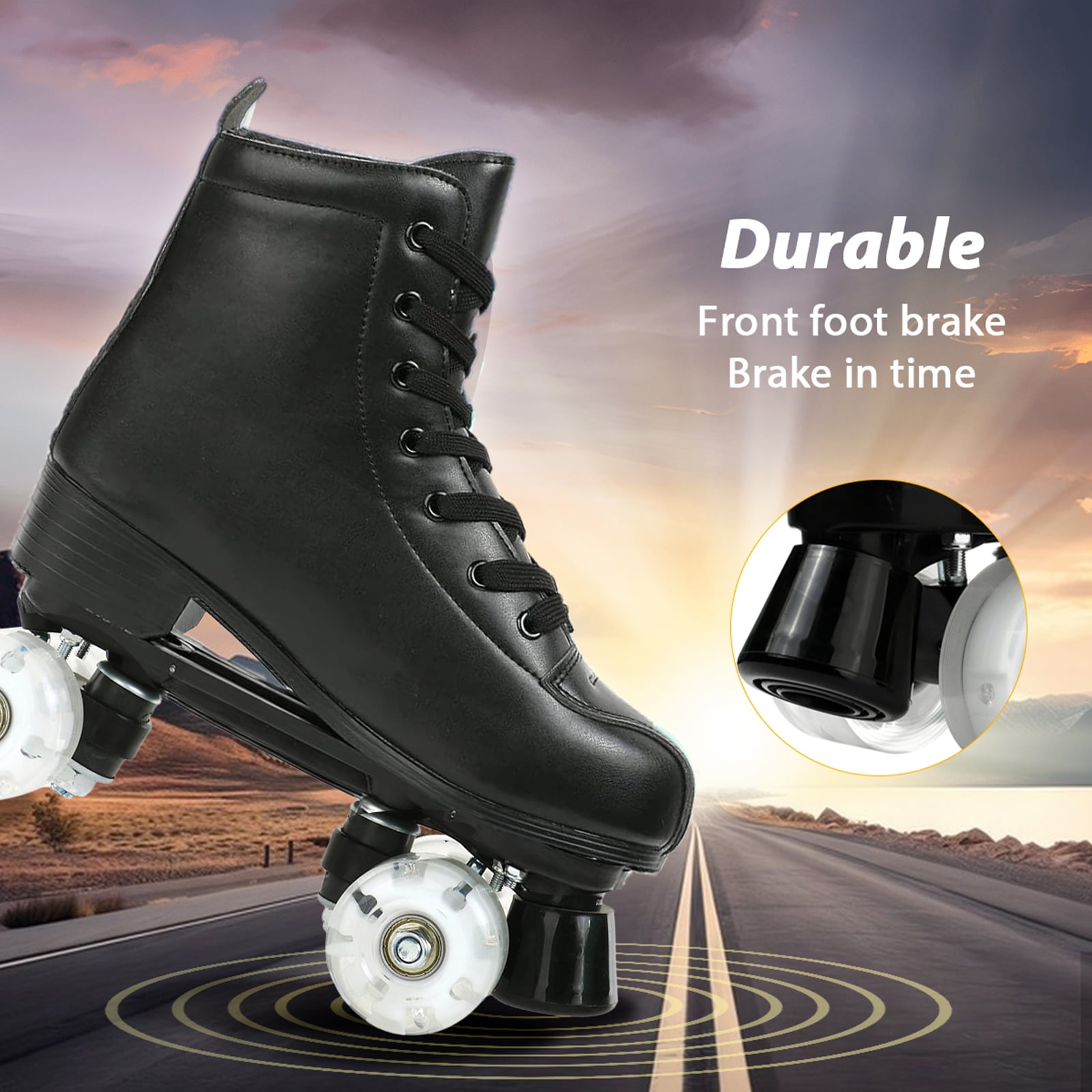 EONROACOO Black Roller Skates for Women Men, Light-up Skates for Girls(Women 7/Men 5.5)