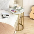 thumbnail image 3 of C Shaped Marble Side Table with Gold Metal Frame, Slide Under Sofa, Space Saving Accent Table for Living Room Bedroom, 3 of 8