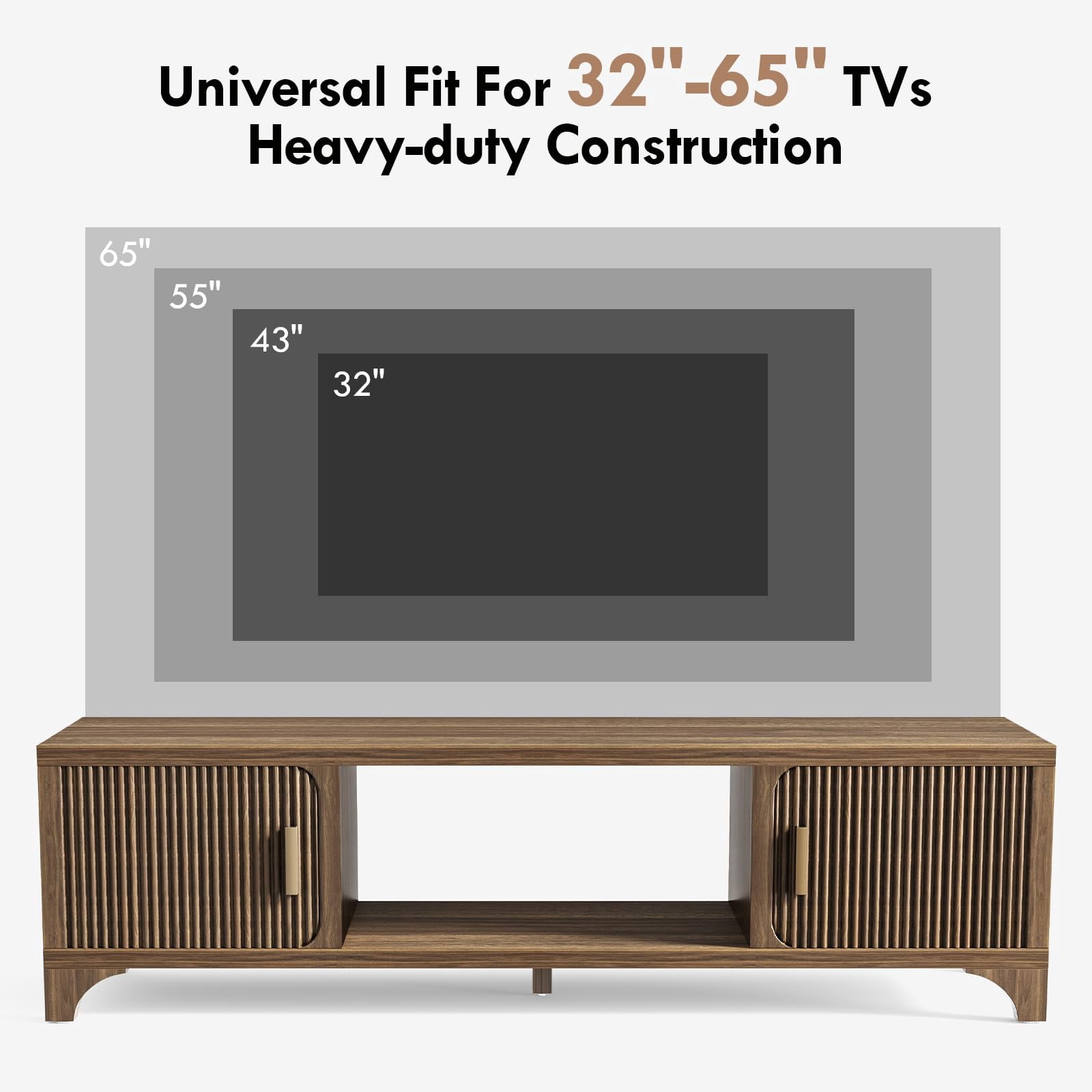 Vebreda 58 Inch Modern TV Stand for 55"/65" TVs, Mid-Century Entertainment Center with Storage, Walnut