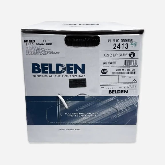 Belden 2413 Cat6 Plenum Ethernet Cable 23AWG Solid Copper 1000ft CAT6-CMP-BLDN-WHT 2413