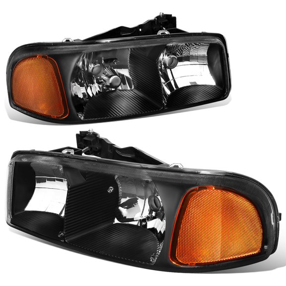 DNA Motoring Headlights Assembly for 1999-2007 GMC Sierra / Yukon, Black Housing Amber Corner