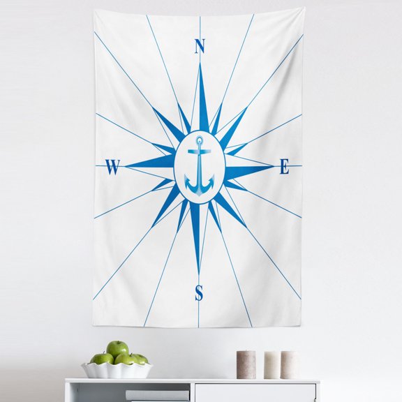 Compass Tapestry, Royal Blue Windrose with an Anchor in the Middle Discovery the Sea Sailing, Fabric Wall Hanging Decor for Bedroom Living Room Dorm, 5 Sizes, Royal Blue, by Ambesonne