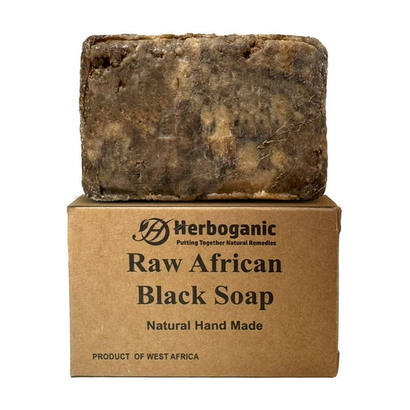 Herboganic Raw African Black Soap Bar - 100% Pure and Organic Natural Black African Soap, 6 oz