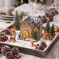 thumbnail image 3 of DIY Christmas House Kit, Lighted Wooden Village Decor, 4.72 Inch Snowy Cottage Model with Glowing Windows Layered Roof Details and A Small Fence, Wooden Craft Pieces with LED Light, 3 of 5