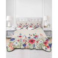 thumbnail image 2 of Full Size Quilt Bedding Set, Farmhouse Flowers Reversible Summer Quilt 3 Pieces, Blue Red Florals Stems Vintage Beige Lightweight Bedspreads Coverlets with 2 Pillow Shams for All Seasons, 2 of 5