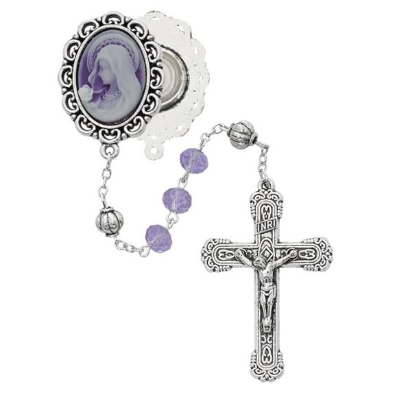 Mcvan R882F 8 mm Violet Cameo Rosary Boxed