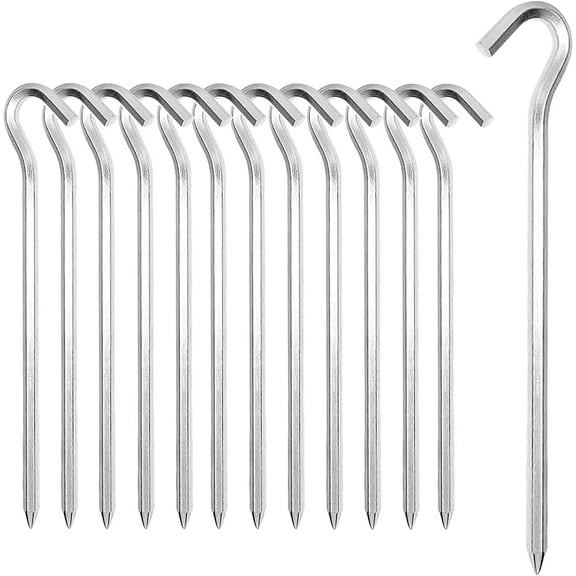 Aluminium Tent Stakes, Heavy Duty Multi-Purpose Tent Pegs, Stable And Lightweight Outdoor Camping Gear For Hard Floors Forest Meadow Lawn, 12Pcs