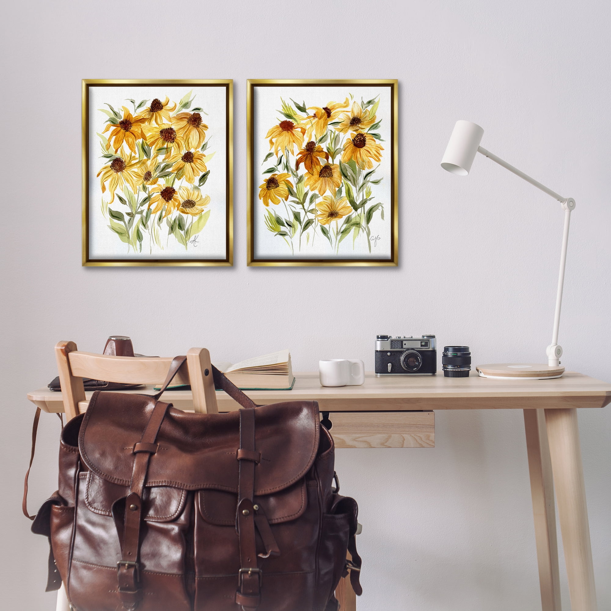 Stupell Industries Yellow Rudbeckia Flowers Plants & Flowers Painting Gold Floater Framed Canvas Art Print Wall Art, 17 x 21, Set of 2