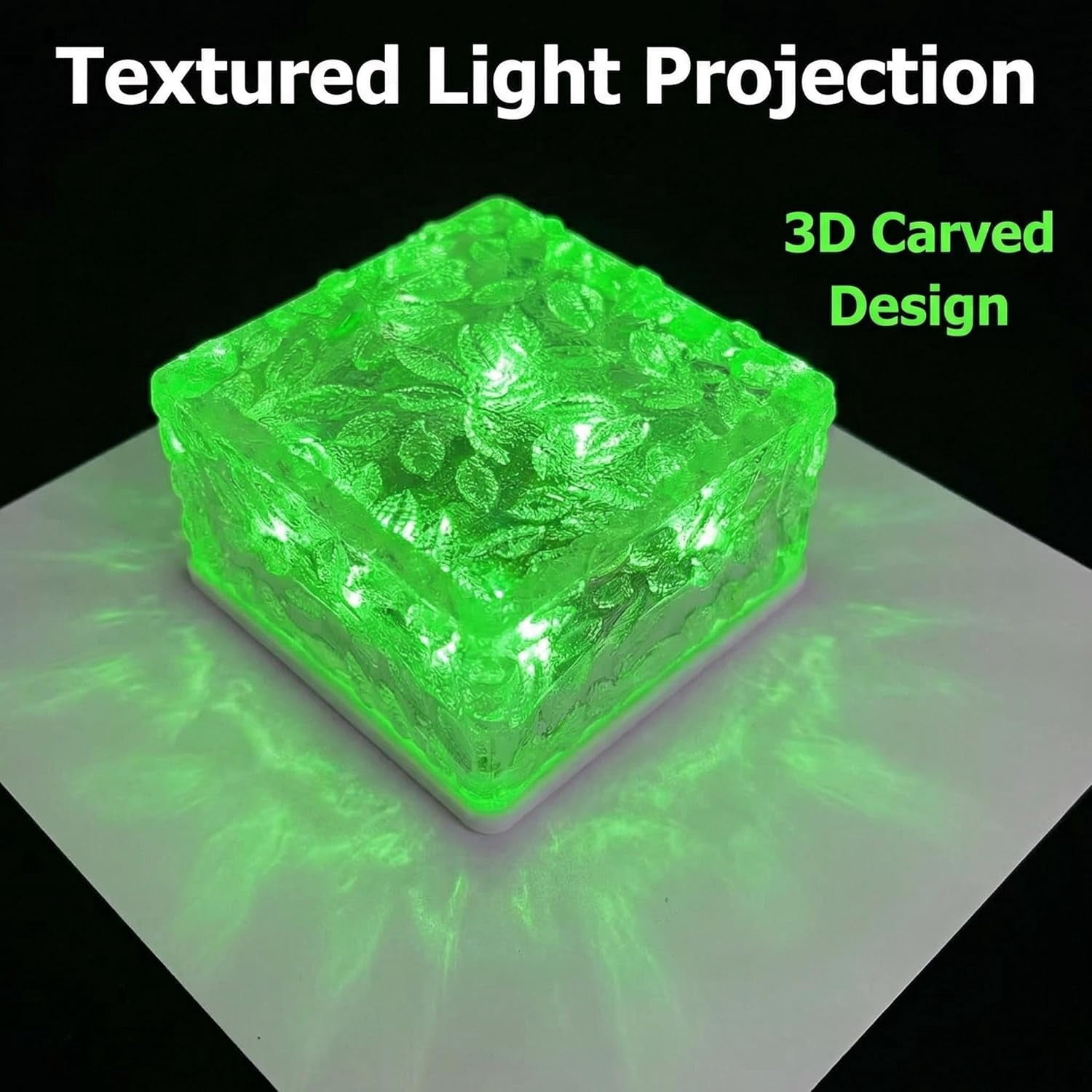 FEFEFW-Solar Powered LED Glass Brick Lights, Multicolor Water Ripple Design, Waterproof In-Ground Landscape Path Lights for Outdoor Garden Patio Walkway (Green)