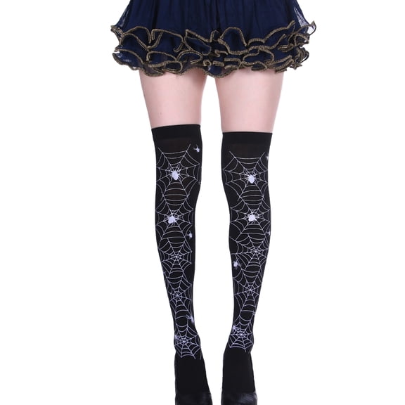 Voska Women's Halloween Print Thigh High Tube Socks Soft Stretchy Party Holiday Festival Decor B One Size
