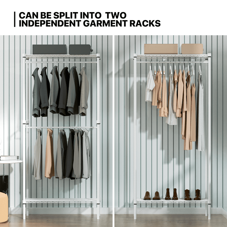 MoNiBloom Heavy Duty Clothes Rack L Shaped Clothing Rack for Corner Wire Garment Rack Freestanding Wardrobe Rack for Bedroom 73