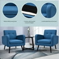 thumbnail image 5 of Modern Comfortable Fabric Armchair, Mid-Century Accent Single Sofa for Bedroom Living Room Club, Home Stylish Armchair with Rubber Wood Legs, Contemporary Upholstered Linen Sofa Chair, Blue, 5 of 8