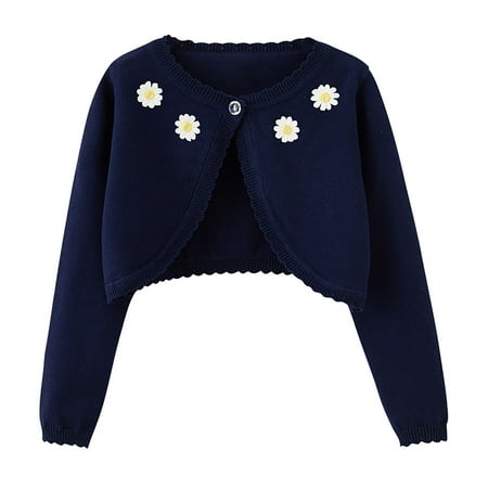 

Ixbnca Girls Cover up Cardigan Knit Button Closure Cute Trim Long Sleeve Crewneck Elegant Sweaters