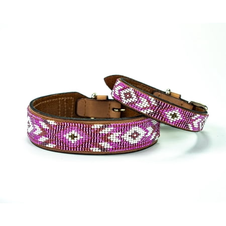 Melrose Dog Collar - All Natural Soft Leather Dog Collars w/Durable Hand Stitched Bead Embroidery (10-12 )
