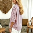 thumbnail image 5 of Lenpel 3/4 Length Sleeve Womens Tops Striped Fall Trendy Button Lapel Shirts Dressy Casual Oversized Lightweight Blouses, 5 of 6