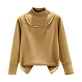 thumbnail image 4 of Stamzod Women Blouses Solid Color Mock Neck Long Seleve Pullover Tops Casual Loose Shirts for Women Khaki C L, 4 of 7