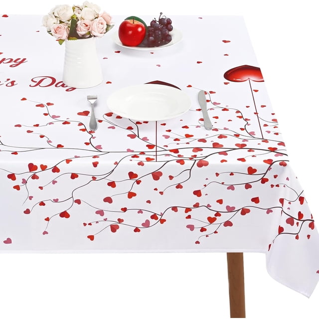 Valentines Day Table Cloth Love Tree and Heart Tablecloth Waterproof Machine Washable Tablecloth for Valentines Wedding Decoration, 60 x 84 Inch