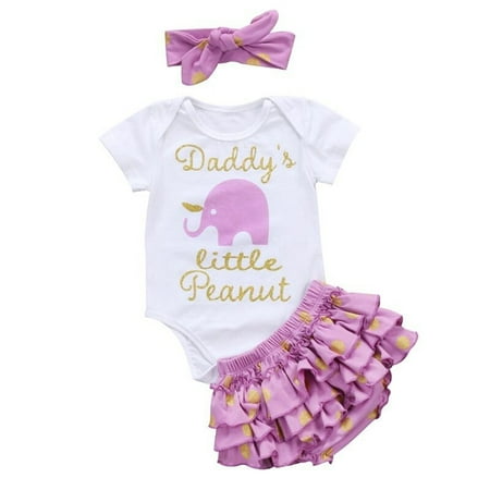

Xingqing Daddys Little Peanut Infant Baby Girl Outfits Romper Ruffle Tutu Pants Headband Set 0-24M