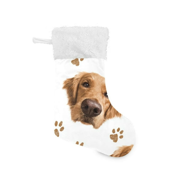 Adorable Golden Retriever Dog Face and Paw Christmas Stockings Large Capacity 18 inch Gift Bag with Hook Xmas Holiday Decor 1 Pack