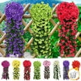 thumbnail image 2 of 1 Pcs Hanging Artificial Flowers with a Storage Basket for Outdoor, Fake Silk Orchid Flowers, Faux Plants Arrangement for Outdoor Garden Yard Pouch Patio Indoor Home Easter Decorations, 2 of 8