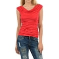 thumbnail image 1 of Auliné Collection Womens Career Solid Color Ruched Cowl Neck Casual Blouse Top Red Large, 1 of 3