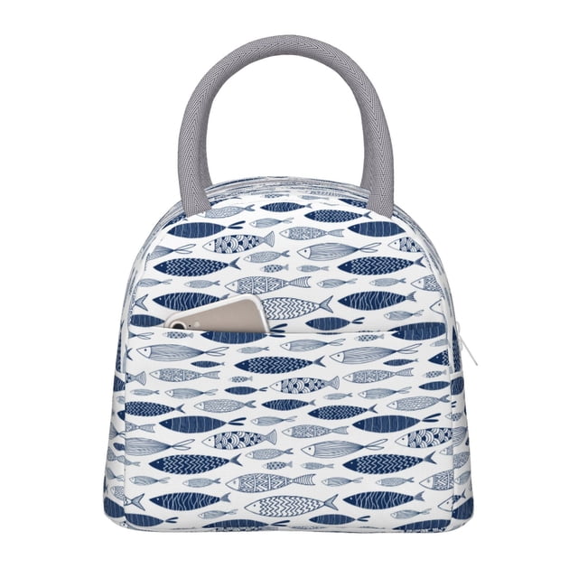 Fotbe Blue Fish Bolsa de Almuerzo con Estampado, Lonchera Aislada, Contenedor de Comida Reutilizable Tipo Cooler a Prueba de Fugas