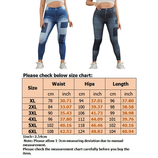 Women Stretchy Faux Denim Jeans Leggings High Waist Tummy Control Pencil  Pants