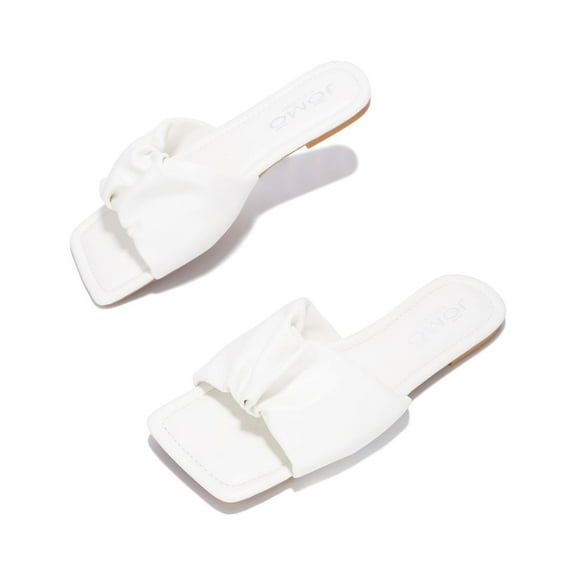 Cape Robbin RANGOON Flat Slip On Sandals Square Toe Flip Flop Mule Slide (6, WHITE)