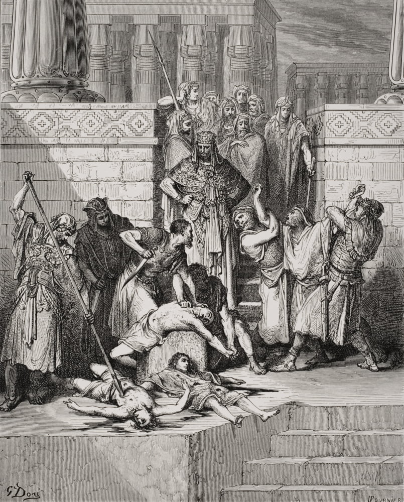 Engraving From The The Dore Bible Illustrating 2 Kings Xxv 7 Slaughter Of The Sons Of Zedekiah Before Their Father By Gustave Dore 1832-1883 French Artist And Illustrator Canvas Art - Ken Welsh Desig