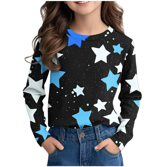 Posijego T-Shirts Graphiques à Manches Longues pour Garçons et Filles, Col Rond Mignon, Basique, pour Enfants