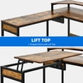 thumbnail image 3 of Dextrus L Shaped Corner Computer Desk with File Drawer, 65'' Lift Top Computer Desk with Storage Shelves, Office Desk with Monitor Stand, Height Adjustable, Rustic Brown, 3 of 11